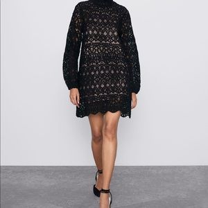 NWT Zara Black Macramé/Crochet Midi Dress Sz M
